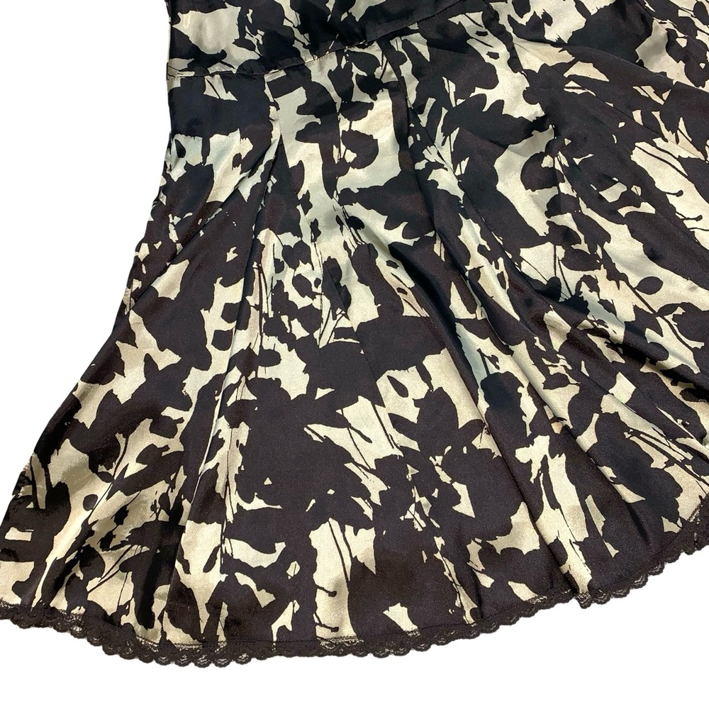 Apostrophe Abstract Print Satin Pleated Midi Skirt Silky Lace Trim Summer Fall - Picture 13 of 16